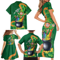 St Patrick's Day Hawaii Family Matching Short Sleeve Bodycon Dress and Hawaiian Shirt Hauoli Maoli Funny Shaka Leprechaun LT14 - Polynesian Pride
