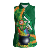 St Patrick's Day Hawaii Women Sleeveless Polo Shirt Hauoli Maoli Funny Shaka Leprechaun LT14 Female Green - Polynesian Pride