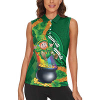 St Patrick's Day Hawaii Women Sleeveless Polo Shirt Hauoli Maoli Funny Shaka Leprechaun LT14 - Polynesian Pride