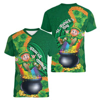 St Patrick's Day Hawaii Women V-Neck T-Shirt Hauoli Maoli Funny Shaka Leprechaun LT14 - Polynesian Pride