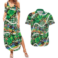 St Patrick's Day Palaka Hawaii Couples Matching Summer Maxi Dress and Hawaiian Shirt Kukui Nut Pikake Lei Shamrock Dabbing Leprechaun LT14 Green - Polynesian Pride