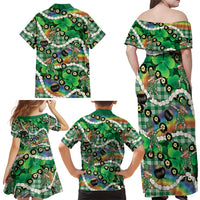 St Patrick's Day Palaka Hawaii Family Matching Off Shoulder Maxi Dress and Hawaiian Shirt Kukui Nut Pikake Lei Shamrock Dabbing Leprechaun LT14 - Polynesian Pride