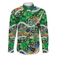 St Patrick's Day Palaka Hawaii Family Matching Tank Maxi Dress and Hawaiian Shirt Kukui Nut Pikake Lei Shamrock Dabbing Leprechaun LT14 Dad's Shirt - Long Sleeve Green - Polynesian Pride