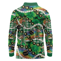 St Patrick's Day Palaka Hawaii Long Sleeve Polo Shirt Kukui Nut Pikake Lei Shamrock Dabbing Leprechaun