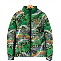 St Patrick's Day Palaka Hawaii Padded Jacket Kukui Nut Pikake Lei Shamrock Dabbing Leprechaun