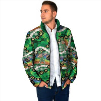 St Patrick's Day Palaka Hawaii Padded Jacket Kukui Nut Pikake Lei Shamrock Dabbing Leprechaun