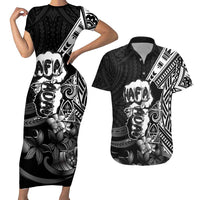 Hafa Adai Guam Discovery Day Couples Matching Short Sleeve Bodycon Dress and Hawaiian Shirt Chamorro Latte Stone Hand Black Version LT14 Black - Polynesian Pride