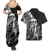Hafa Adai Guam Discovery Day Couples Matching Summer Maxi Dress and Hawaiian Shirt Chamorro Latte Stone Hand Black Version