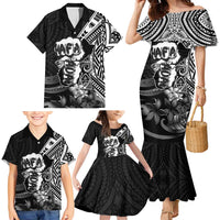 Hafa Adai Guam Discovery Day Family Matching Mermaid Dress and Hawaiian Shirt Chamorro Latte Stone Hand Black Version LT14 - Polynesian Pride