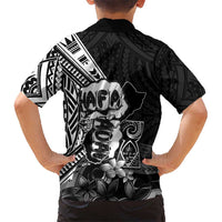 Hafa Adai Guam Discovery Day Family Matching Short Sleeve Bodycon Dress and Hawaiian Shirt Chamorro Latte Stone Hand Black Version LT14 - Polynesian Pride