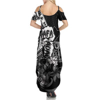Hafa Adai Guam Discovery Day Family Matching Summer Maxi Dress and Hawaiian Shirt Chamorro Latte Stone Hand Black Version LT14 - Polynesian Pride