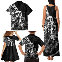 Hafa Adai Guam Discovery Day Family Matching Tank Maxi Dress and Hawaiian Shirt Chamorro Latte Stone Hand Black Version LT14 - Polynesian Pride