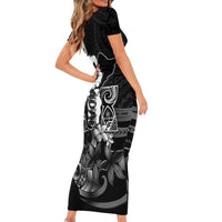 Hafa Adai Guam Discovery Day Short Sleeve Bodycon Dress Chamorro Latte Stone Hand Black Version