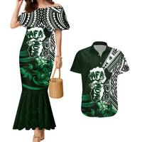 Hafa Adai Guam Discovery Day Couples Matching Mermaid Dress and Hawaiian Shirt Chamorro Latte Stone Hand Green Version LT14 Green - Polynesian Pride