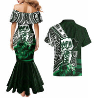 Hafa Adai Guam Discovery Day Couples Matching Mermaid Dress and Hawaiian Shirt Chamorro Latte Stone Hand Green Version LT14 - Polynesian Pride