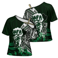 Hafa Adai Guam Discovery Day Cross Shoulder Shirt Chamorro Latte Stone Hand Green Version