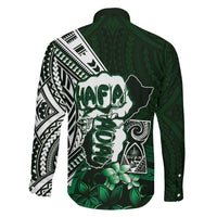 Hafa Adai Guam Discovery Day Family Matching Off The Shoulder Long Sleeve Dress and Hawaiian Shirt Chamorro Latte Stone Hand Green Version LT14 - Polynesian Pride