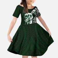 Hafa Adai Guam Discovery Day Family Matching Off Shoulder Short Dress and Hawaiian Shirt Chamorro Latte Stone Hand Green Version LT14 Daughter's Dress Green - Polynesian Pride