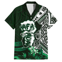 Hafa Adai Guam Discovery Day Family Matching Off Shoulder Short Dress and Hawaiian Shirt Chamorro Latte Stone Hand Green Version LT14 Dad's Shirt - Short Sleeve Green - Polynesian Pride
