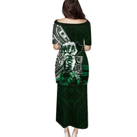 Hafa Adai Guam Discovery Day Family Matching Puletasi and Hawaiian Shirt Chamorro Latte Stone Hand Green Version LT14 - Polynesian Pride