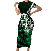 Hafa Adai Guam Discovery Day Family Matching Short Sleeve Bodycon Dress and Hawaiian Shirt Chamorro Latte Stone Hand Green Version LT14 Mom's Dress Green - Polynesian Pride