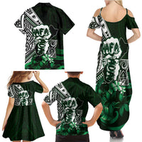 Hafa Adai Guam Discovery Day Family Matching Summer Maxi Dress and Hawaiian Shirt Chamorro Latte Stone Hand Green Version LT14 - Polynesian Pride