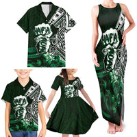 Hafa Adai Guam Discovery Day Family Matching Tank Maxi Dress and Hawaiian Shirt Chamorro Latte Stone Hand Green Version LT14 - Polynesian Pride