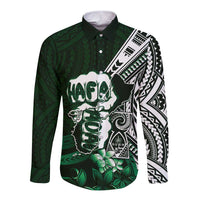 Hafa Adai Guam Discovery Day Long Sleeve Button Shirt Chamorro Latte Stone Hand Green Version LT14 Unisex Green - Polynesian Pride