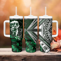Hafa Adai Guam Discovery Day Tumbler With Handle Chamorro Latte Stone Hand Green Version