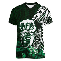 Hafa Adai Guam Discovery Day Women V-Neck T-Shirt Chamorro Latte Stone Hand Green Version