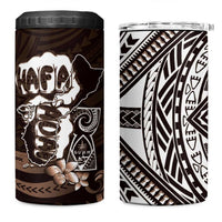 Hafa Adai Guam Discovery Day 4 in 1 Can Cooler Tumbler Chamorro Latte Stone Hand Brown Version