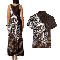 Hafa Adai Guam Discovery Day Couples Matching Tank Maxi Dress and Hawaiian Shirt Chamorro Latte Stone Hand Brown Version