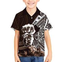 Hafa Adai Guam Discovery Day Family Matching Long Sleeve Bodycon Dress and Hawaiian Shirt Chamorro Latte Stone Hand Brown Version LT14 Son's Shirt Brown - Polynesian Pride