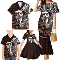 Hafa Adai Guam Discovery Day Family Matching Mermaid Dress and Hawaiian Shirt Chamorro Latte Stone Hand Brown Version LT14 - Polynesian Pride