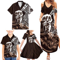 Hafa Adai Guam Discovery Day Family Matching Summer Maxi Dress and Hawaiian Shirt Chamorro Latte Stone Hand Brown Version LT14 - Polynesian Pride