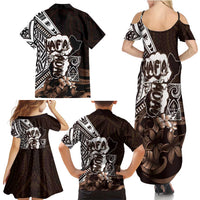 Hafa Adai Guam Discovery Day Family Matching Summer Maxi Dress and Hawaiian Shirt Chamorro Latte Stone Hand Brown Version LT14 - Polynesian Pride