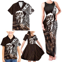 Hafa Adai Guam Discovery Day Family Matching Tank Maxi Dress and Hawaiian Shirt Chamorro Latte Stone Hand Brown Version LT14 - Polynesian Pride