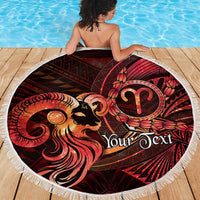 Personalised Polynesia Zodiac Aries Beach Blanket Galaxy Polynesian Pattern Chest Tattoo Style