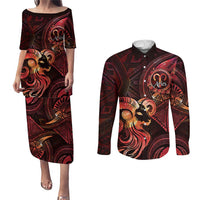 Personalised Polynesia Zodiac Aries Couples Matching Puletasi and Long Sleeve Button Shirt Galaxy Polynesian Pattern Chest Tattoo Style