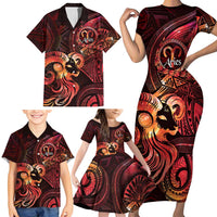 Personalised Polynesia Zodiac Aries Family Matching Short Sleeve Bodycon Dress and Hawaiian Shirt Galaxy Polynesian Pattern Chest Tattoo Style LT14 - Polynesian Pride