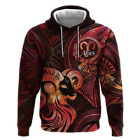 Personalised Polynesia Zodiac Aries Zip Hoodie Galaxy Polynesian Pattern Chest Tattoo Style