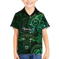 Personalised Polynesia Zodiac Taurus Family Matching Long Sleeve Bodycon Dress and Hawaiian Shirt Galaxy Polynesian Pattern Chest Tattoo Style LT14 Son's Shirt Green - Polynesian Pride