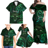 Personalised Polynesia Zodiac Taurus Family Matching Off Shoulder Maxi Dress and Hawaiian Shirt Galaxy Polynesian Pattern Chest Tattoo Style LT14 - Polynesian Pride
