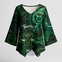 Personalised Polynesia Zodiac Taurus Kimono Sleeve Blouse Galaxy Polynesian Pattern Chest Tattoo Style