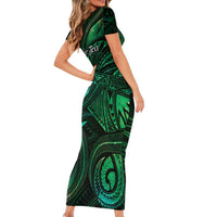 Personalised Polynesia Zodiac Taurus Short Sleeve Bodycon Dress Galaxy Polynesian Pattern Chest Tattoo Style