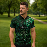 Personalised Polynesia Zodiac Taurus Zipper Polo Shirt Galaxy Polynesian Pattern Chest Tattoo Style