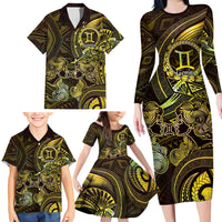 Personalised Polynesia Zodiac Gemini Family Matching Long Sleeve Bodycon Dress and Hawaiian Shirt Galaxy Polynesian Pattern Chest Tattoo Style LT14 - Polynesian Pride