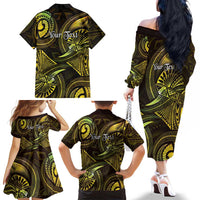 Personalised Polynesia Zodiac Gemini Family Matching Off The Shoulder Long Sleeve Dress and Hawaiian Shirt Galaxy Polynesian Pattern Chest Tattoo Style LT14 - Polynesian Pride