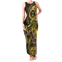 Personalised Polynesia Zodiac Gemini Family Matching Tank Maxi Dress and Hawaiian Shirt Galaxy Polynesian Pattern Chest Tattoo Style LT14 Mom's Dress Yellow - Polynesian Pride