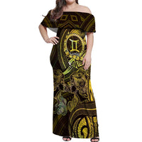 Personalised Polynesia Zodiac Gemini Off Shoulder Maxi Dress Galaxy Polynesian Pattern Chest Tattoo Style